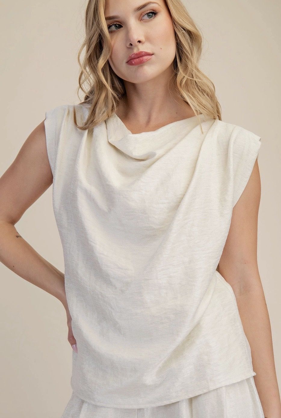 Cream Sleeveless Blouse