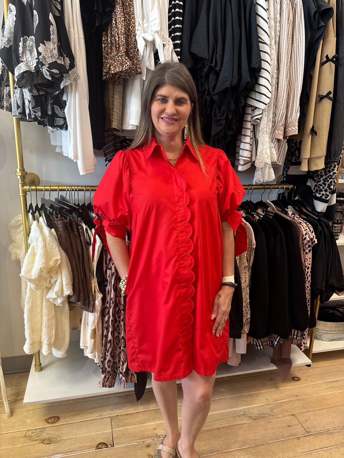 Scalloped Red Charm Dress