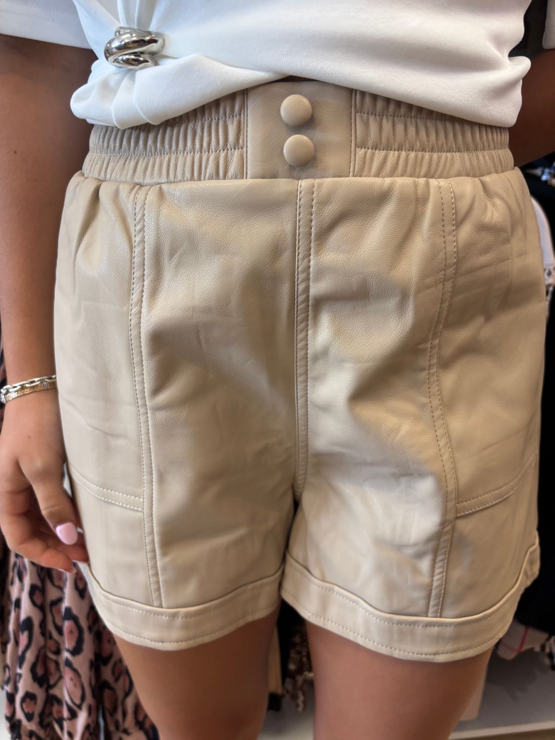 Cream Leather Shorts