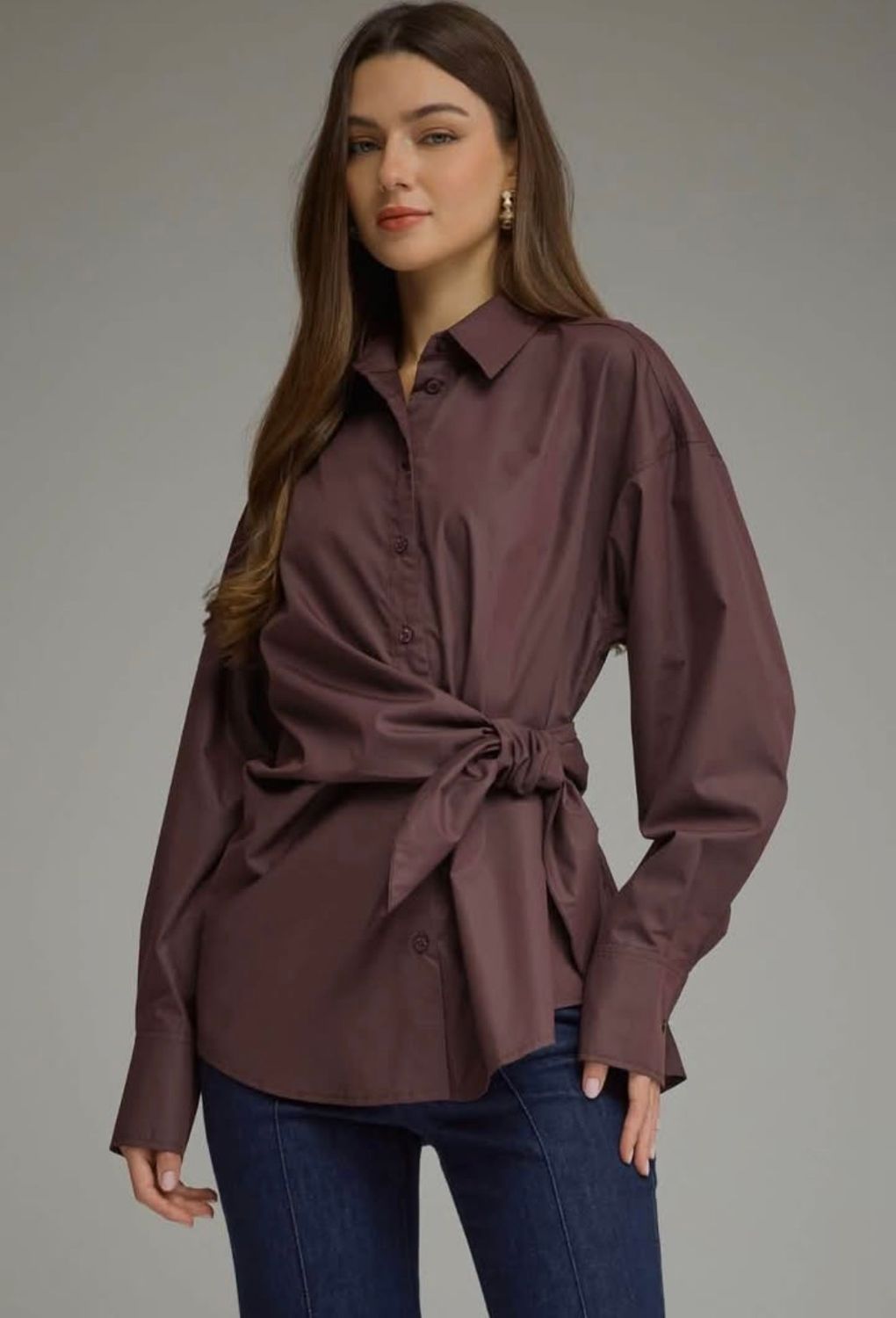 Brown Front Tie Blouse