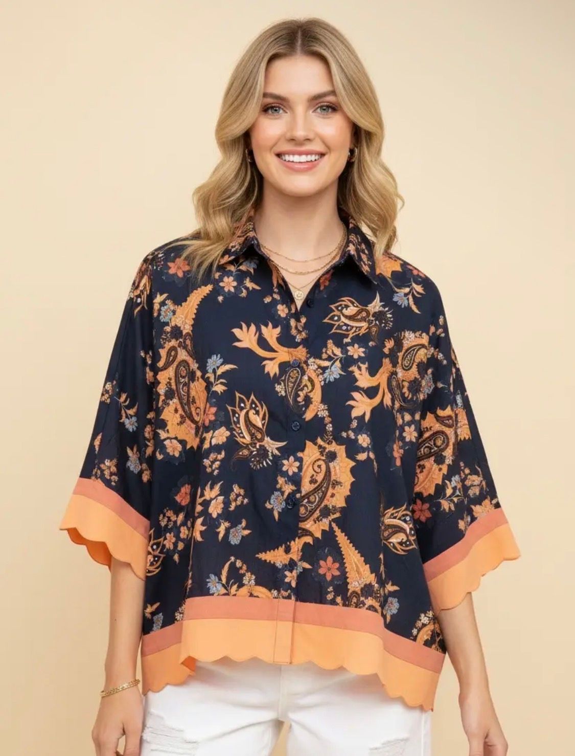 Scalloped Hem Blouse