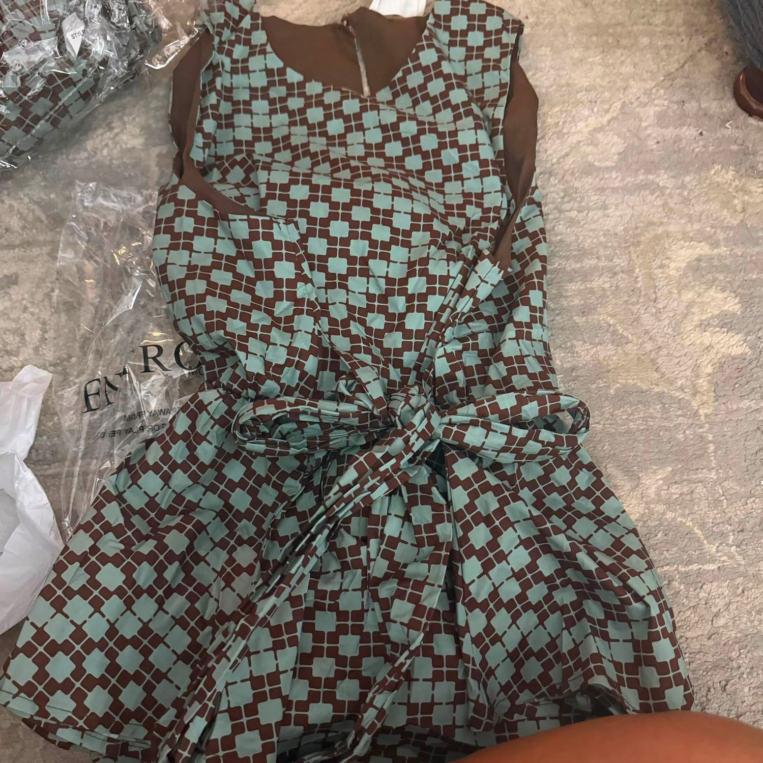 Teal and Brown Sleeveless Top