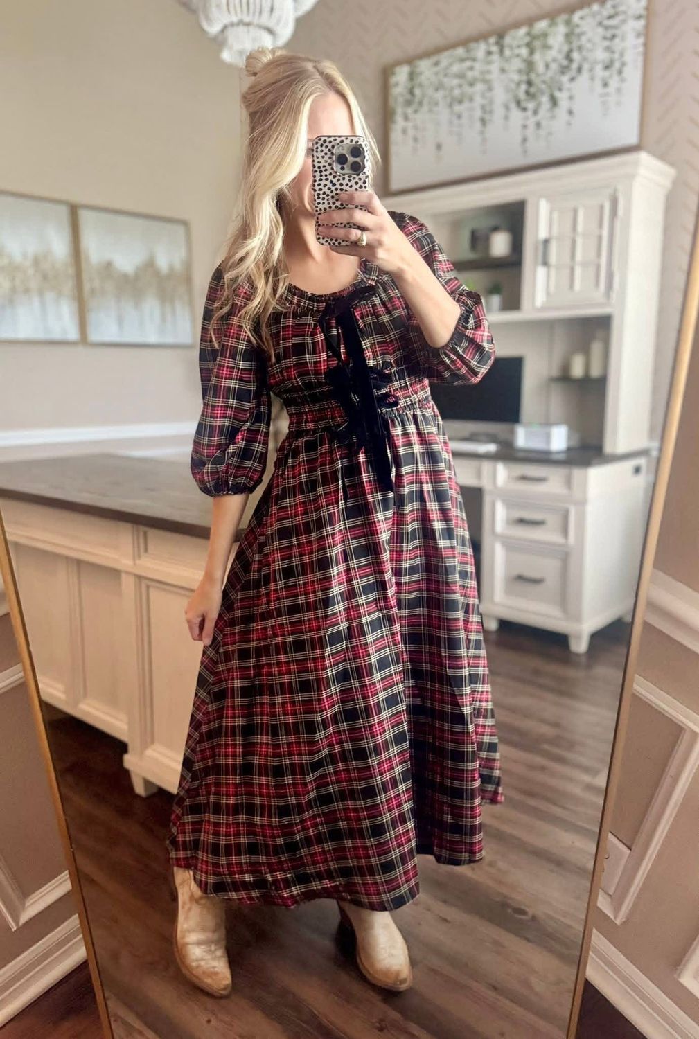 Plaid Bow Dress Black