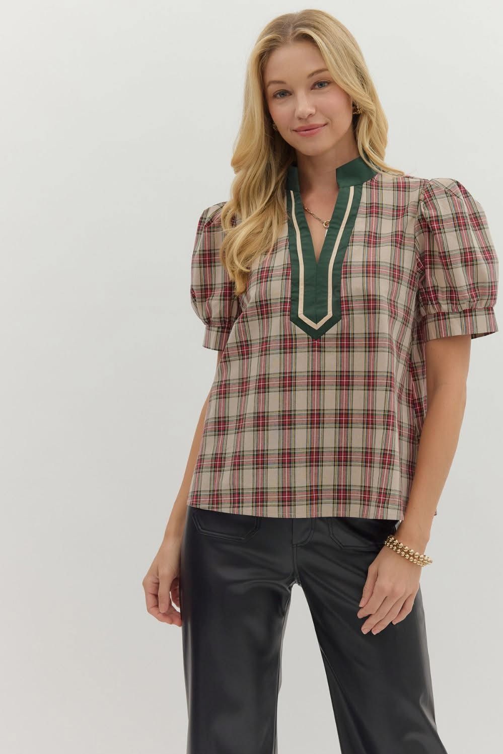 Tan Plaid Top