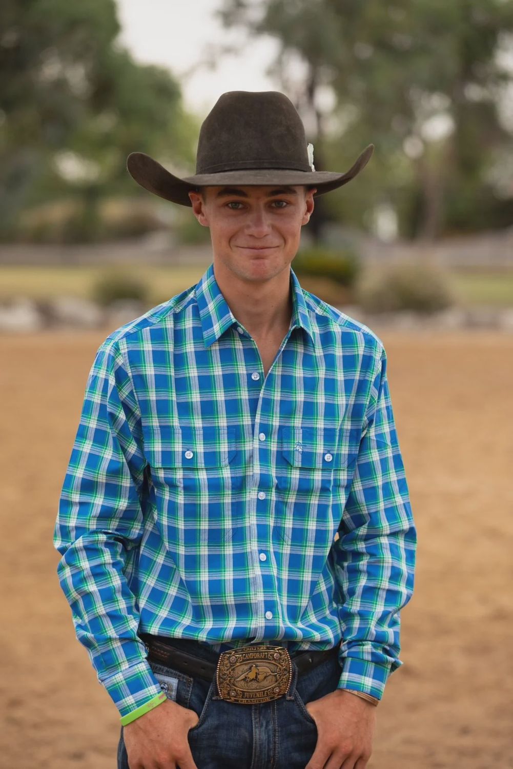 Black Colt Burenda Men&#39;s Full Button Shirt - Blue/Green/White Check