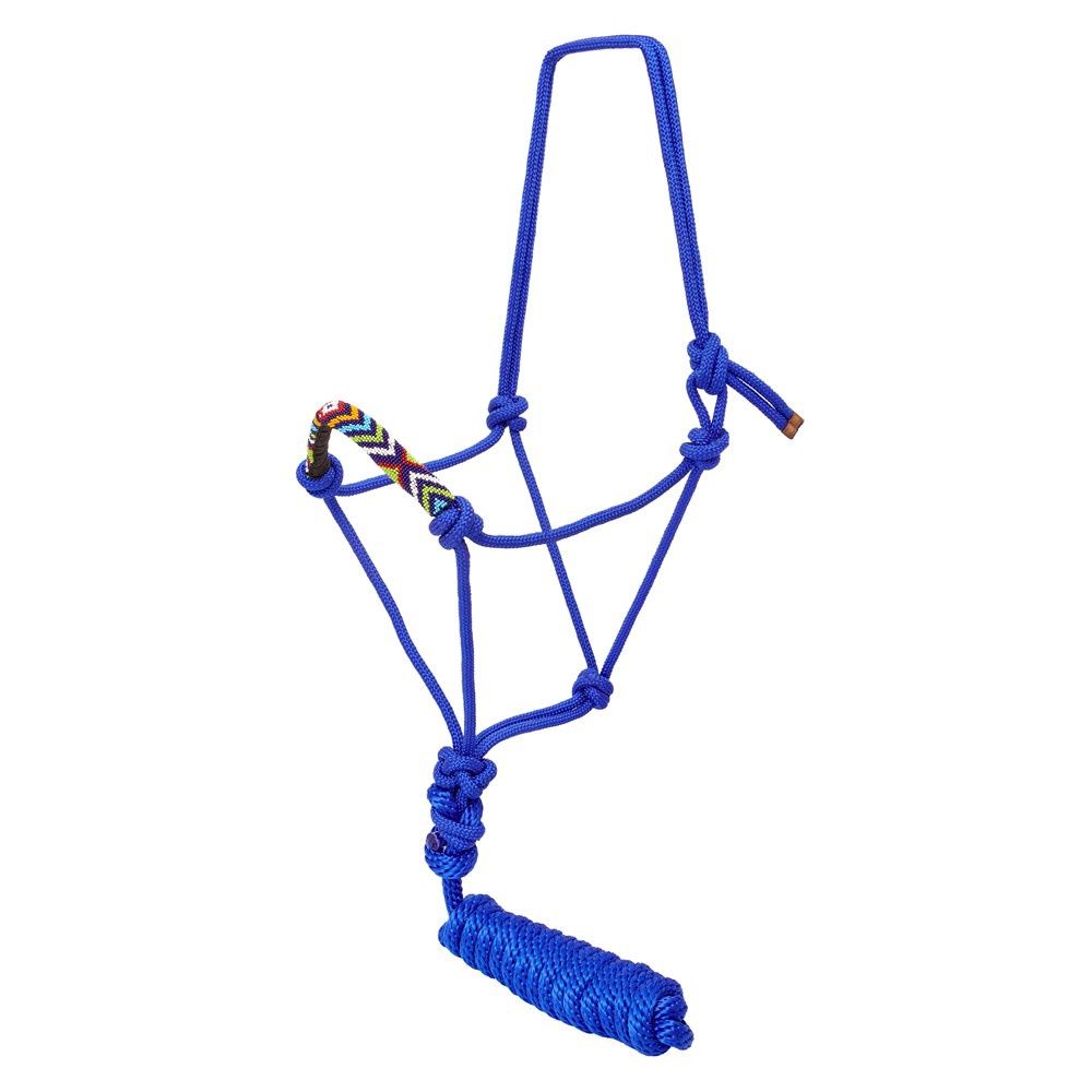 Fort Worth Rope Halter Beaded Nose  - available in three colours, Colour: Blue