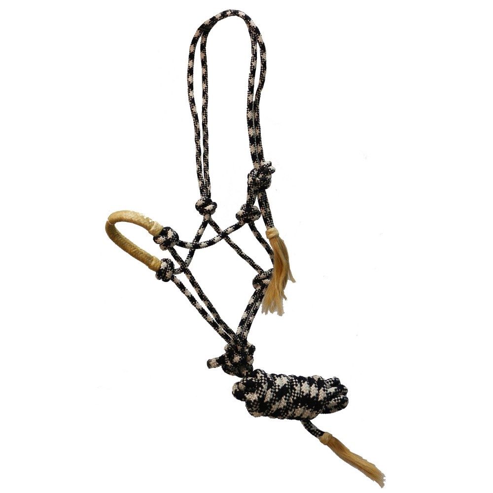 Rope Halter with lead - available in two colours, Colour: Black &amp; White