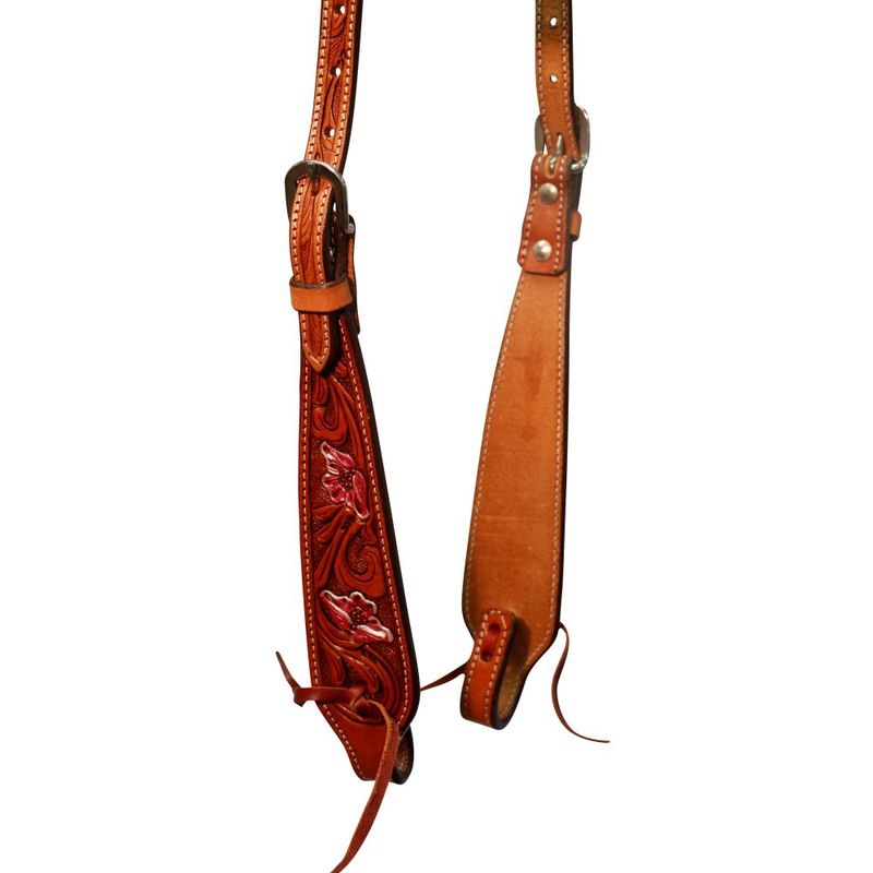 Fort Worth one ear tooled pink floral headstall