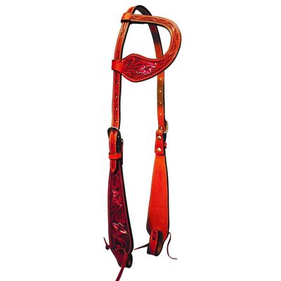 Fort Worth one ear tooled pink floral headstall