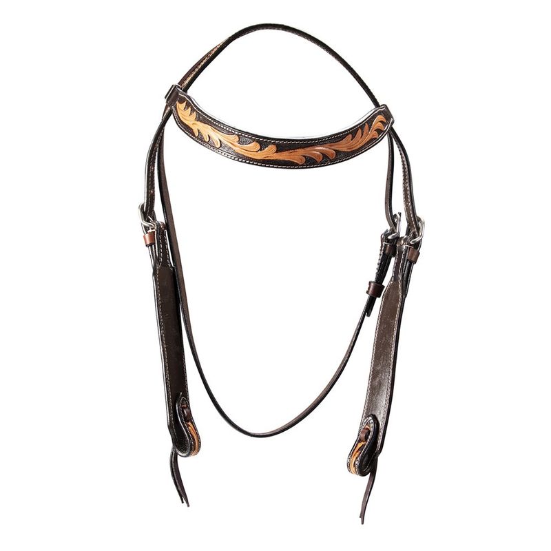 Fort Worth Tooled Leaf Headstall - Two Tone