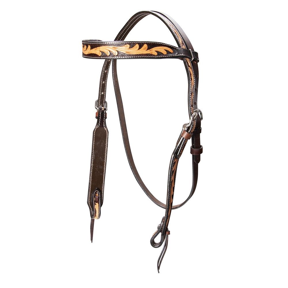 Fort Worth Tooled Leaf Headstall - Two Tone