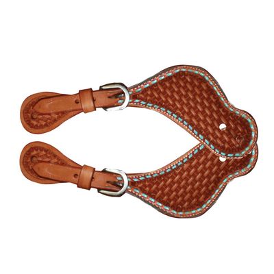 Basket weave spur straps - turquoise stitching