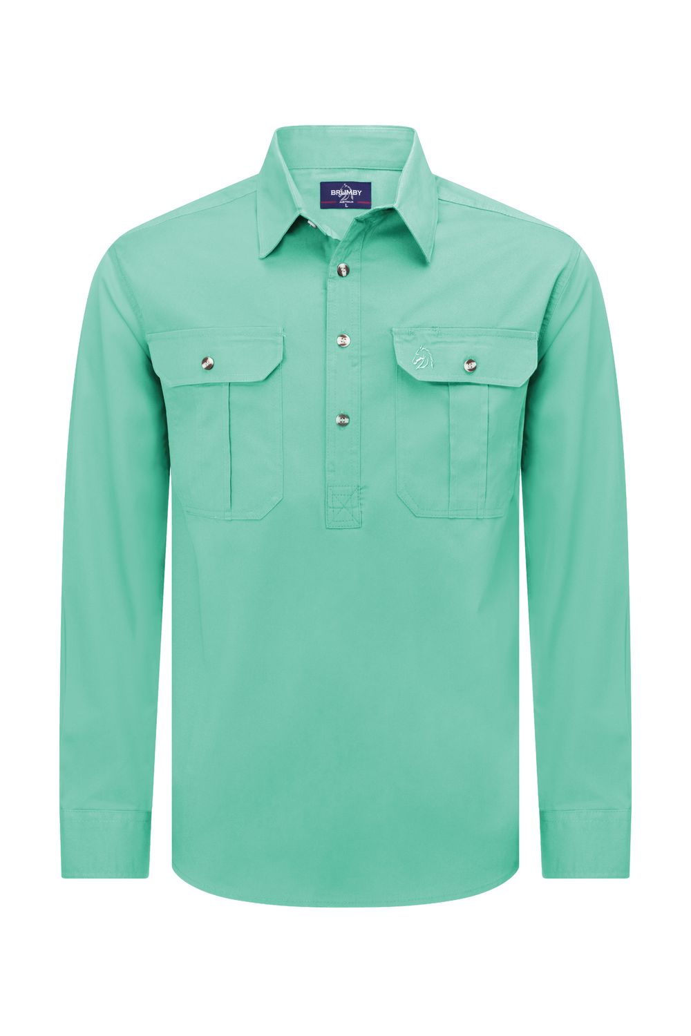 Mint green half button shirt