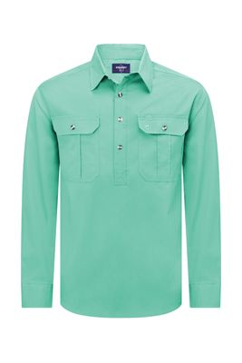 Mint green half button shirt