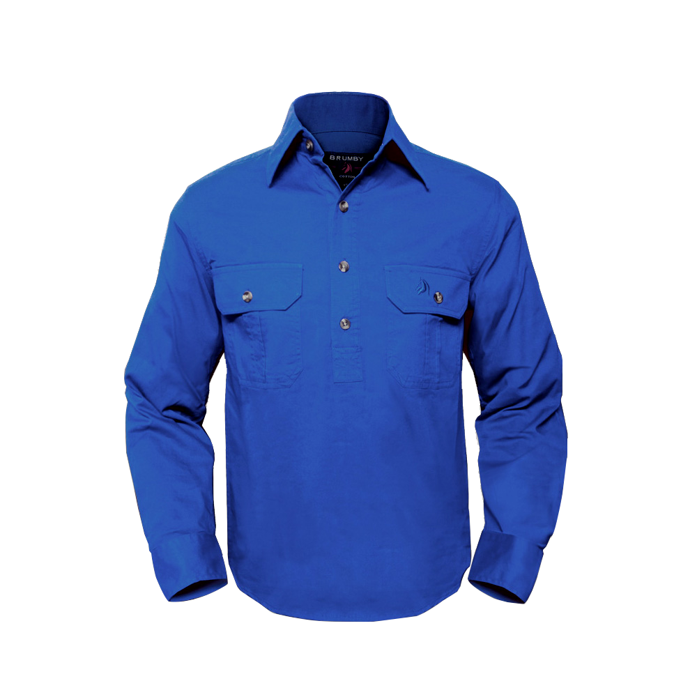 Brumby Half Button Work Shirt, Colour: Cobalt, Size: XS