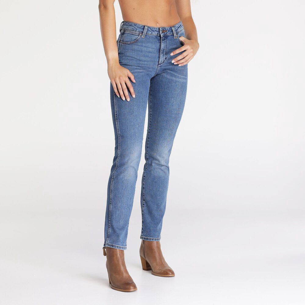 Wrangler Mid Waist Straight Jean - 2 colours, Size: 8, Colour: Mid Stone Indigo