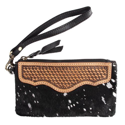 Fort Worth Cowhide Leather Purse - Black/Silver