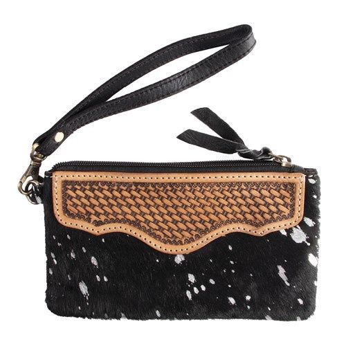 Fort Worth Cowhide Leather Purse - Black/Silver