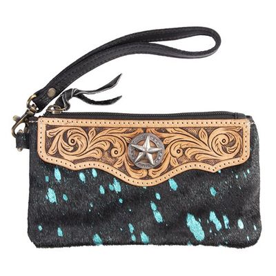 Fort Worth Cowhide Leather Purse Black/Turquoise