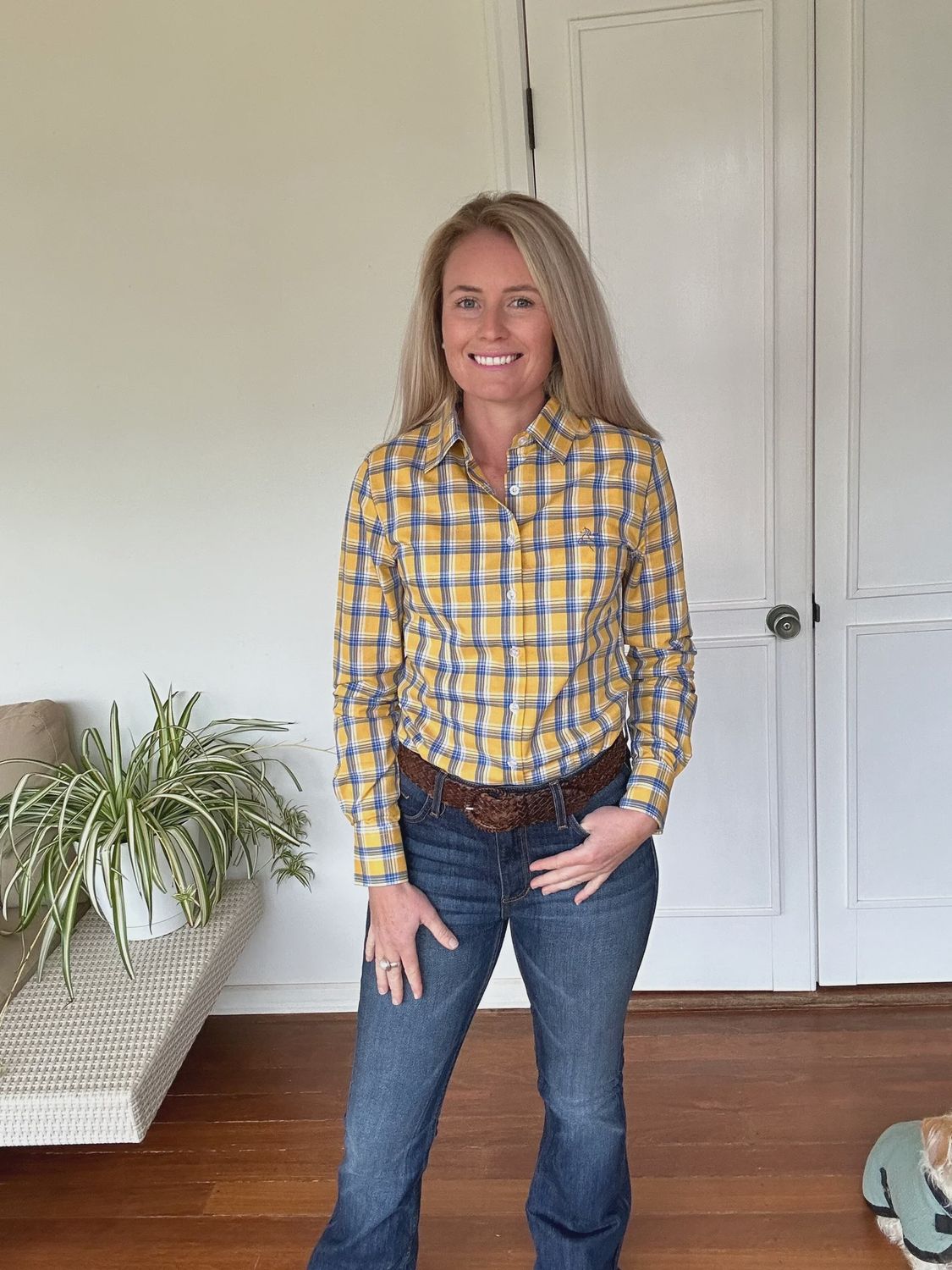 Black Colt Jane Shirt - Yellow and Blue Plaid, Size: 8