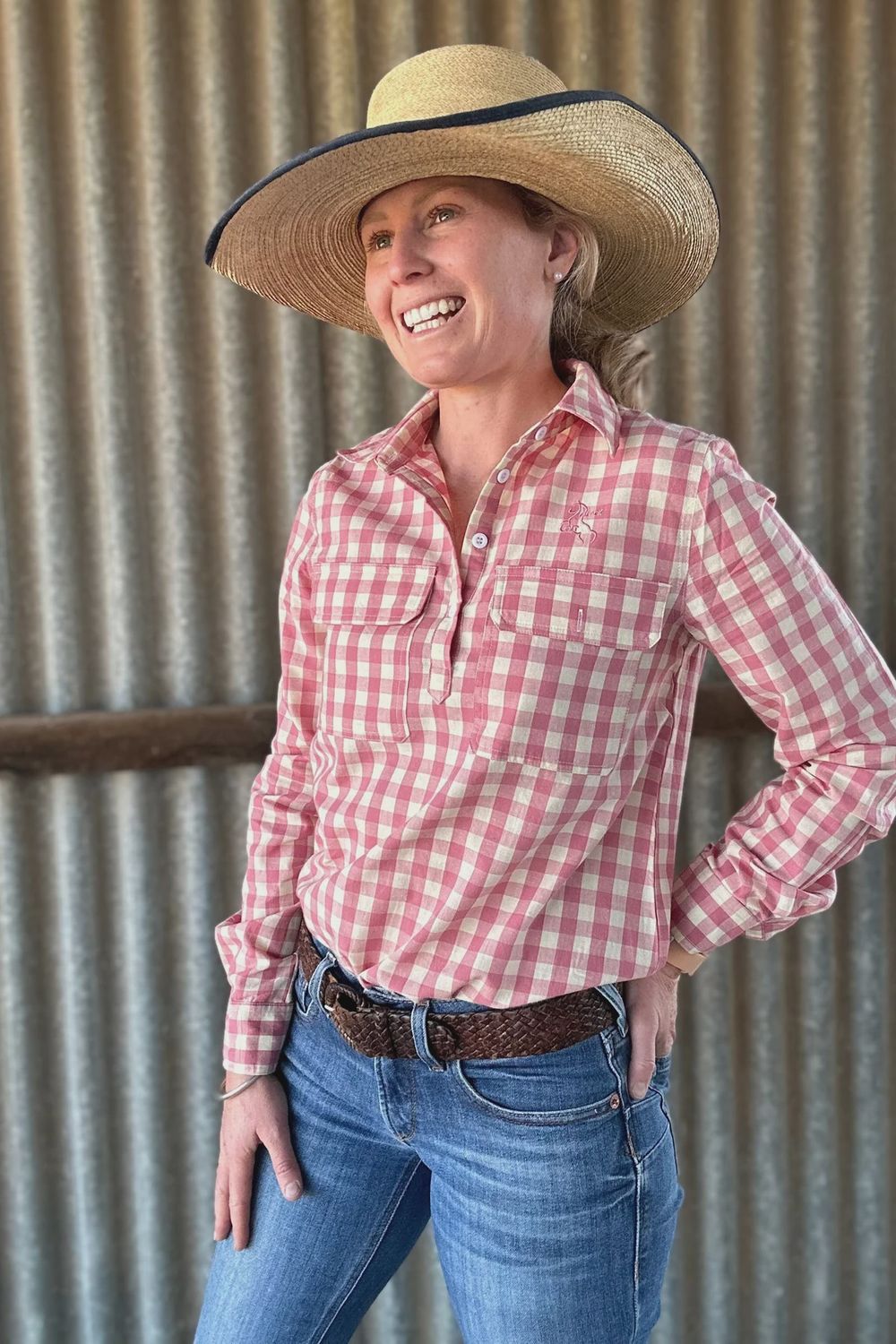 Pink check shirt