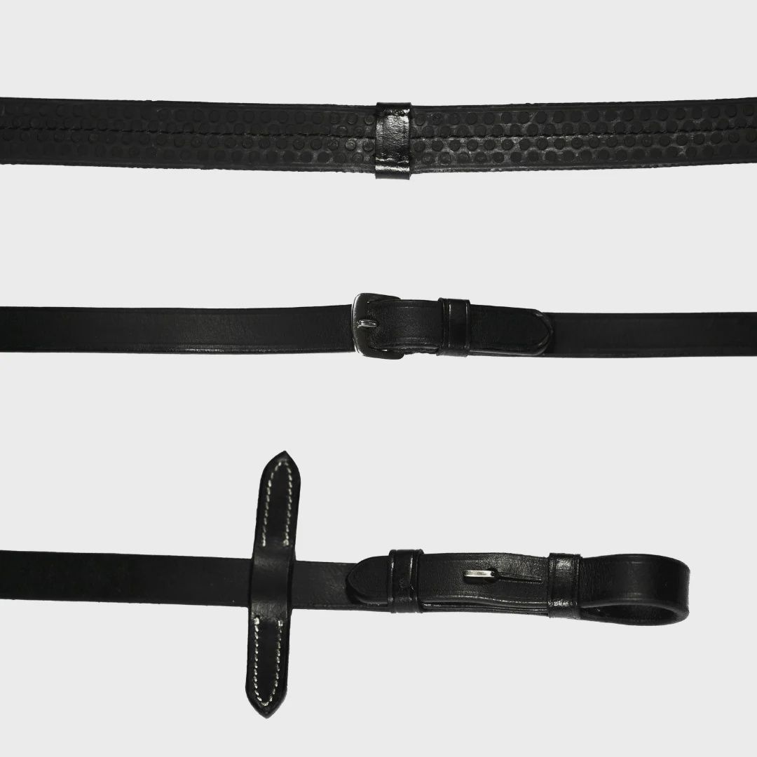 Lumiere Leather &amp; Rubber Grip Reins (Flat) - Black