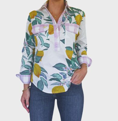 Ladies white shirt with lemons and leaves