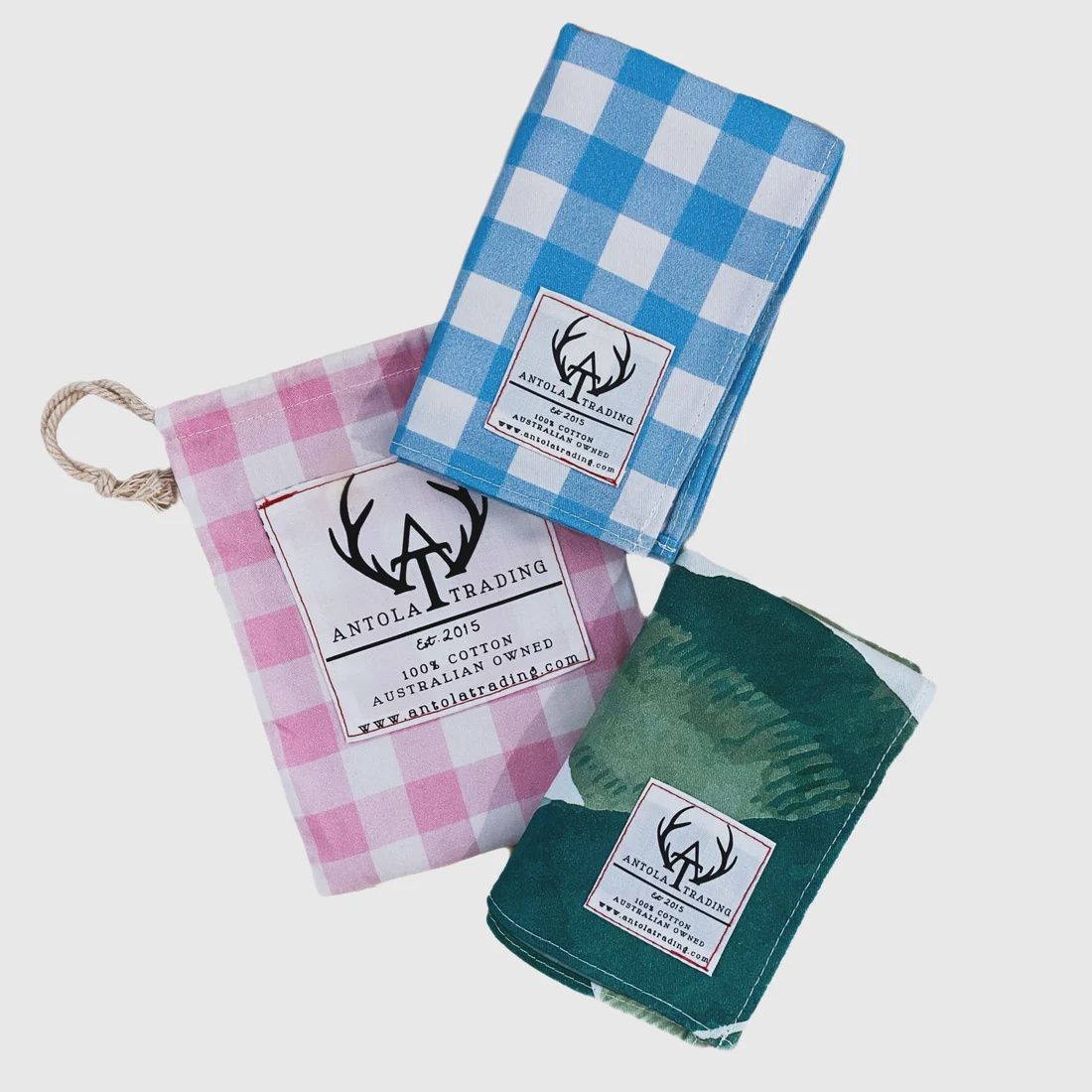 Palm leaf and blue gingham scarves