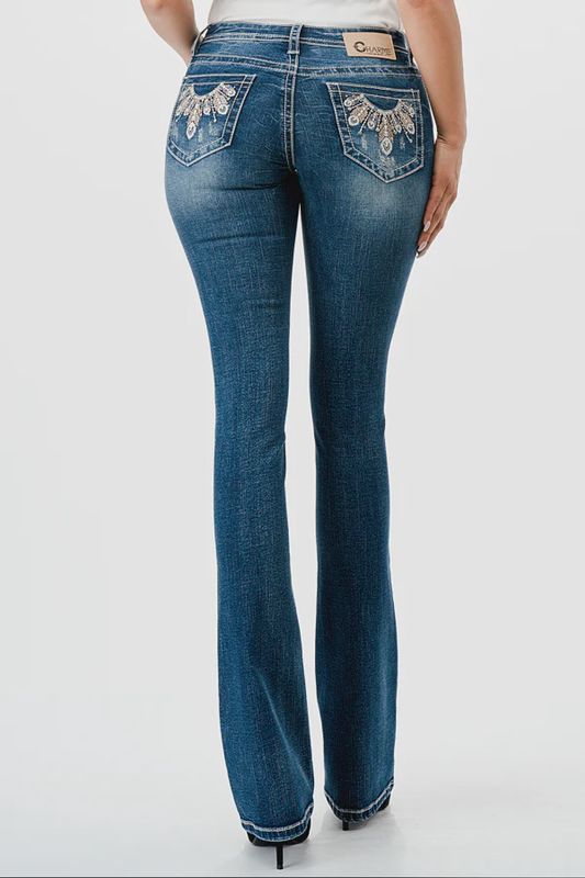 CHARME Jeans - Feather Embroidery mid rise bootcut