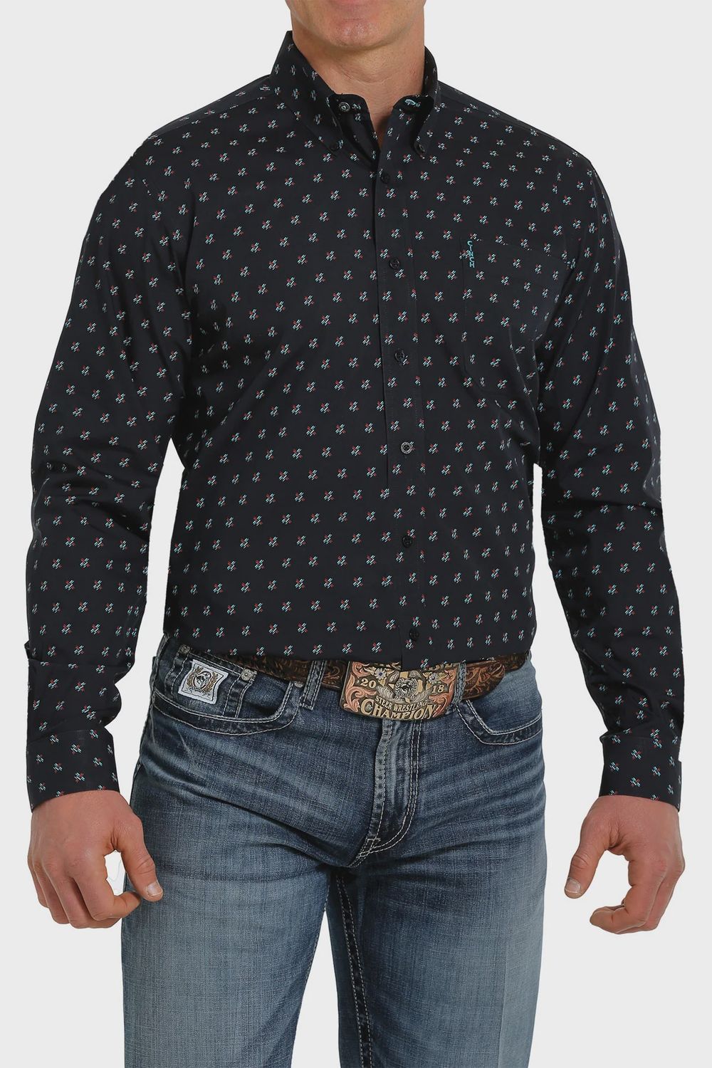 CINCH Men&#39;s shirt - Navy with red and blue print