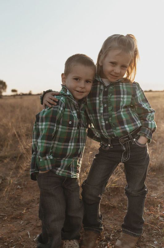 Black Colt - Boys half button green, blue and orange plaid