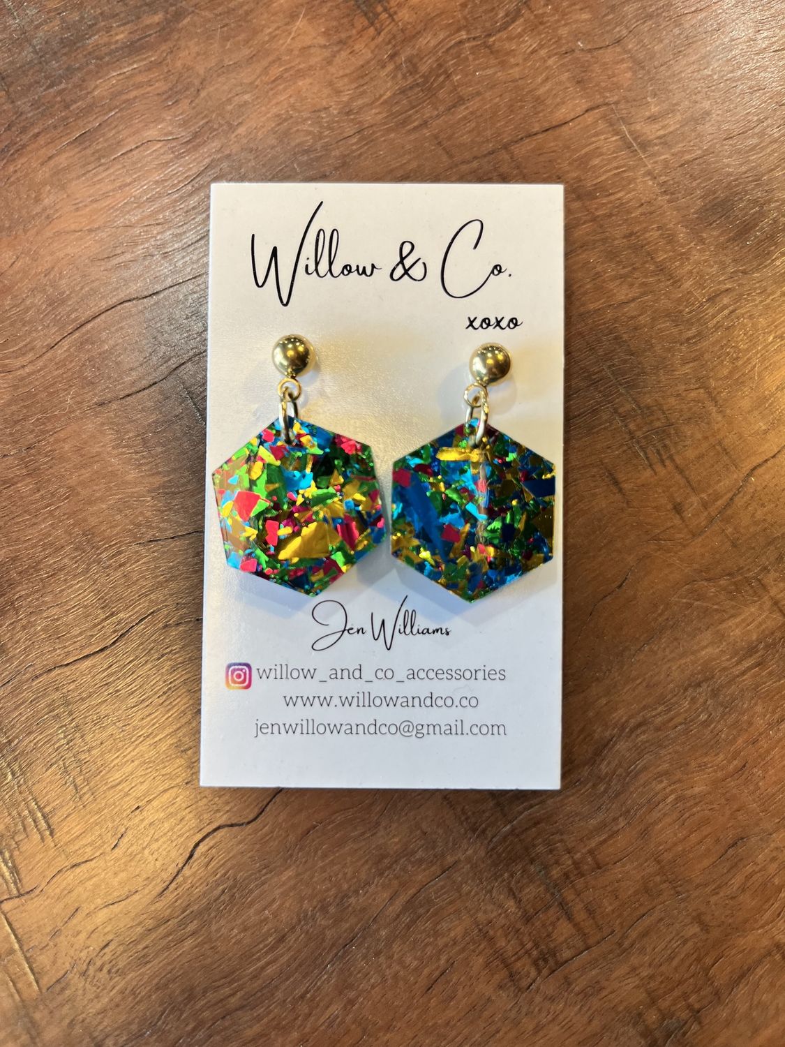 Willow and Co mini hexagon dangle earrings