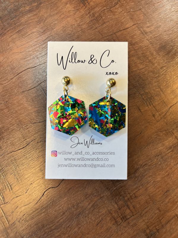 Willow and Co mini hexagon dangle earrings