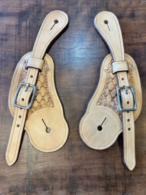 Hand tooled leather spur straps