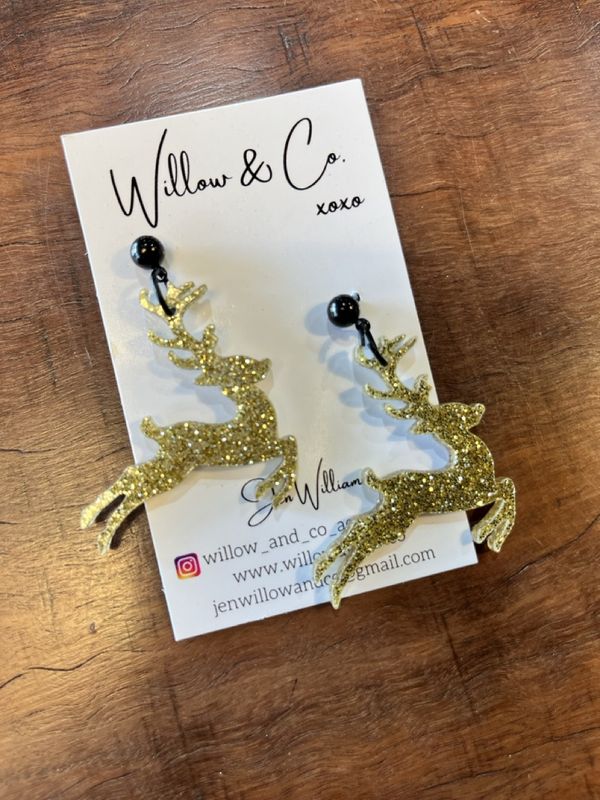 Willow &amp; Co Leaping Reindeer Earrings