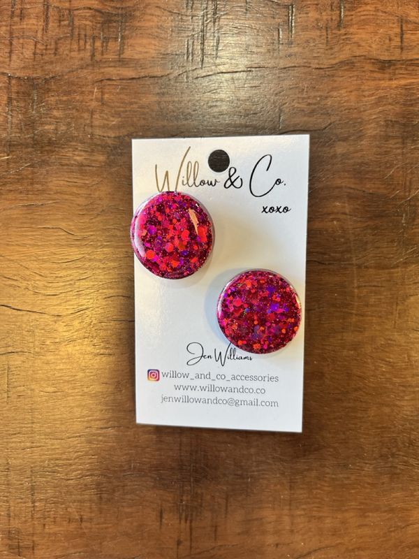 Willow &amp; Co Maxi Studs - Raspberry glitter