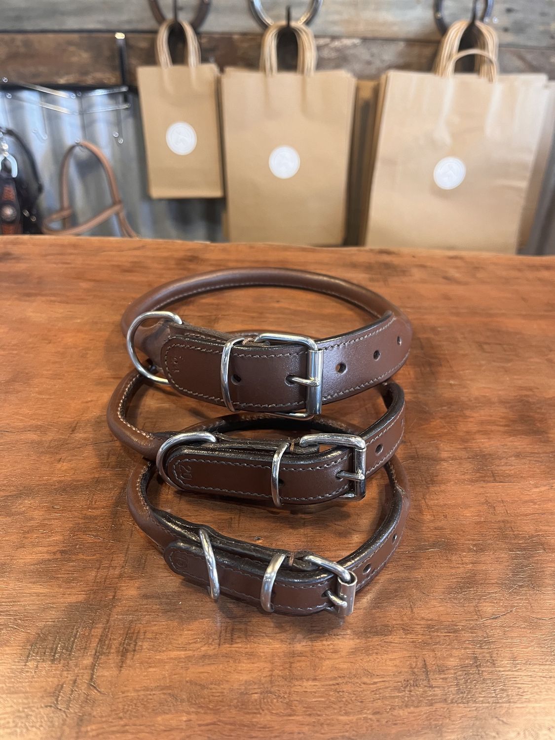 Dog Collar Round Leather Brown