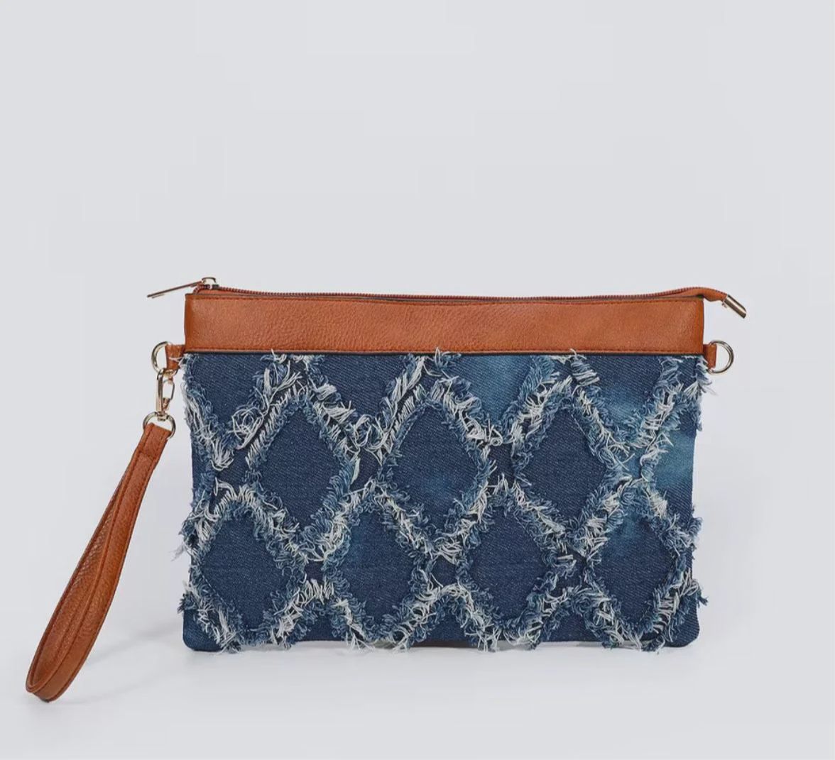 Black Colt - denim tassel clutch