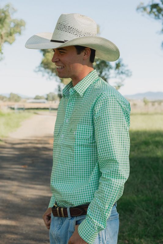 Black Colt men's half button - green check