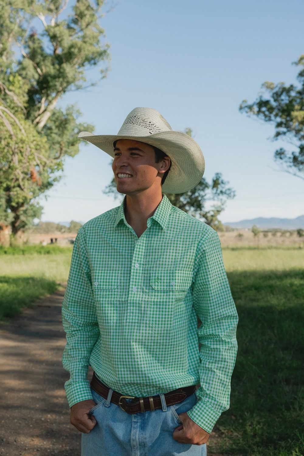 Black Colt men&#39;s half button - green check