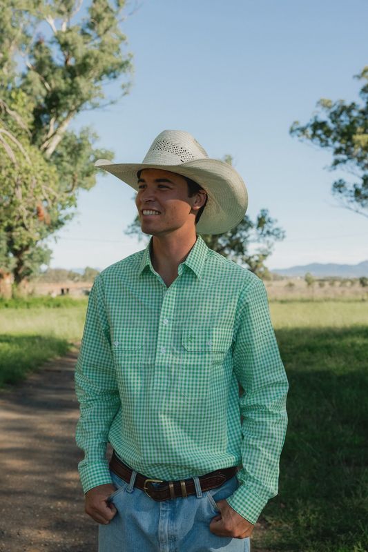 Black Colt men&#39;s half button - green check