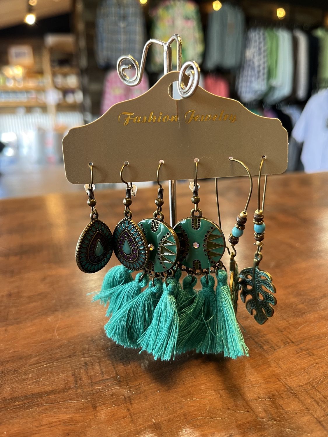 Turquoise earrings (sets of 3), Style: Leaves and Tassles