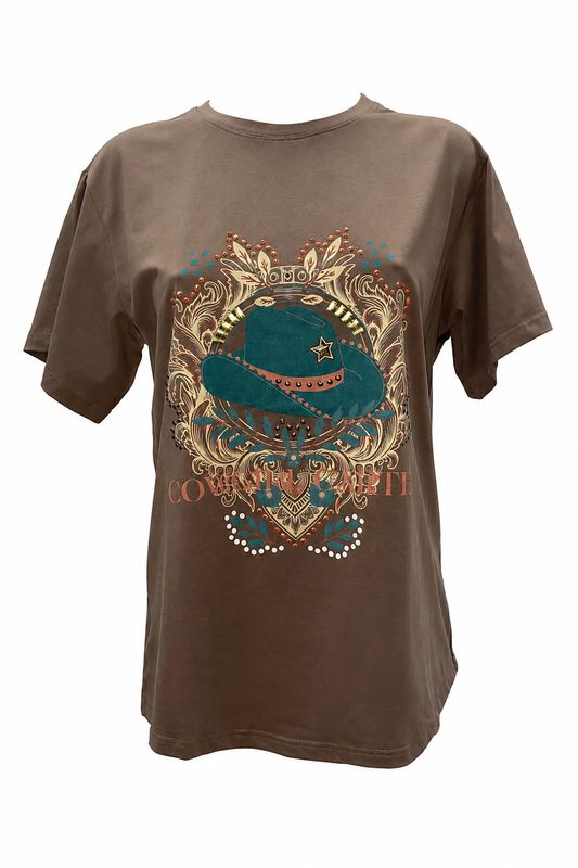 Cowgirl Cartel - applique jewellery tee in mocha