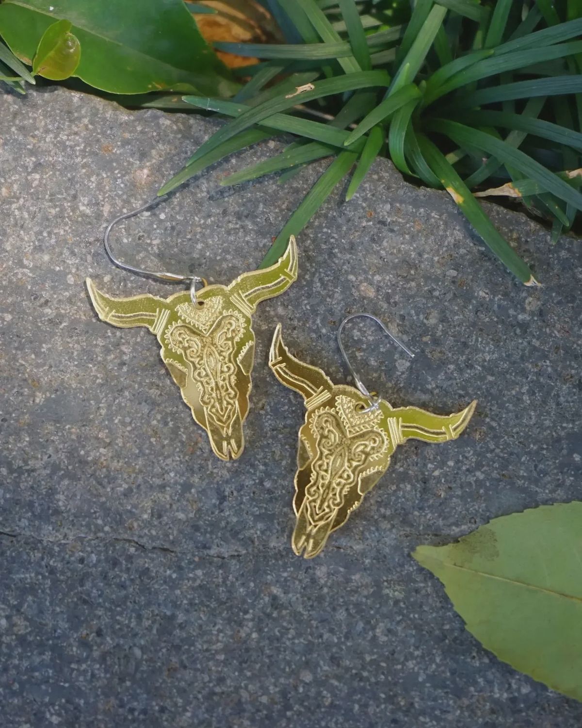 Golden Hour Gold Bull Skull Earrings