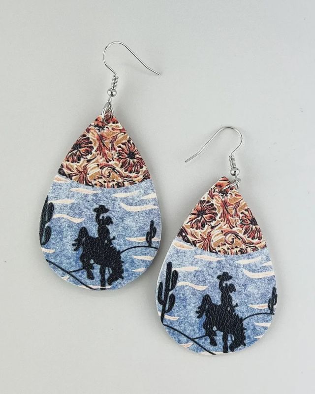 Cowboy Print Leather Drop Earrings