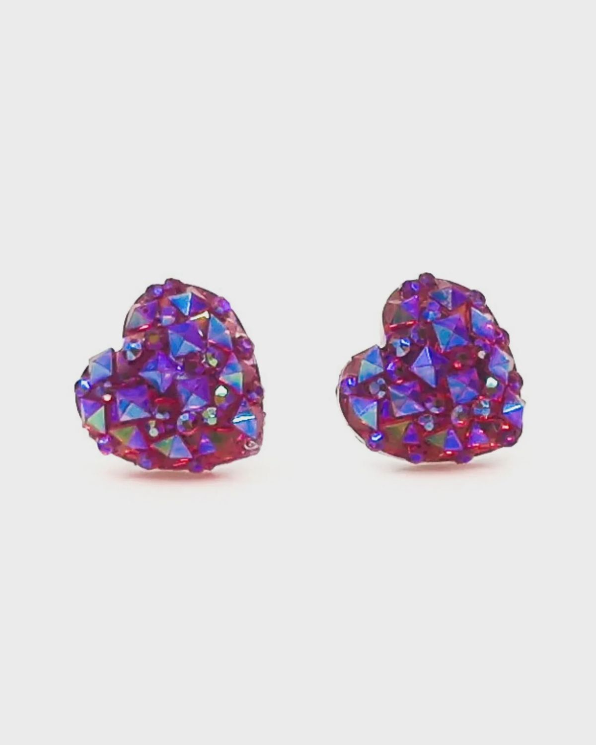 Sparkle Heart Stud Earrings, Colour: Hot Pink