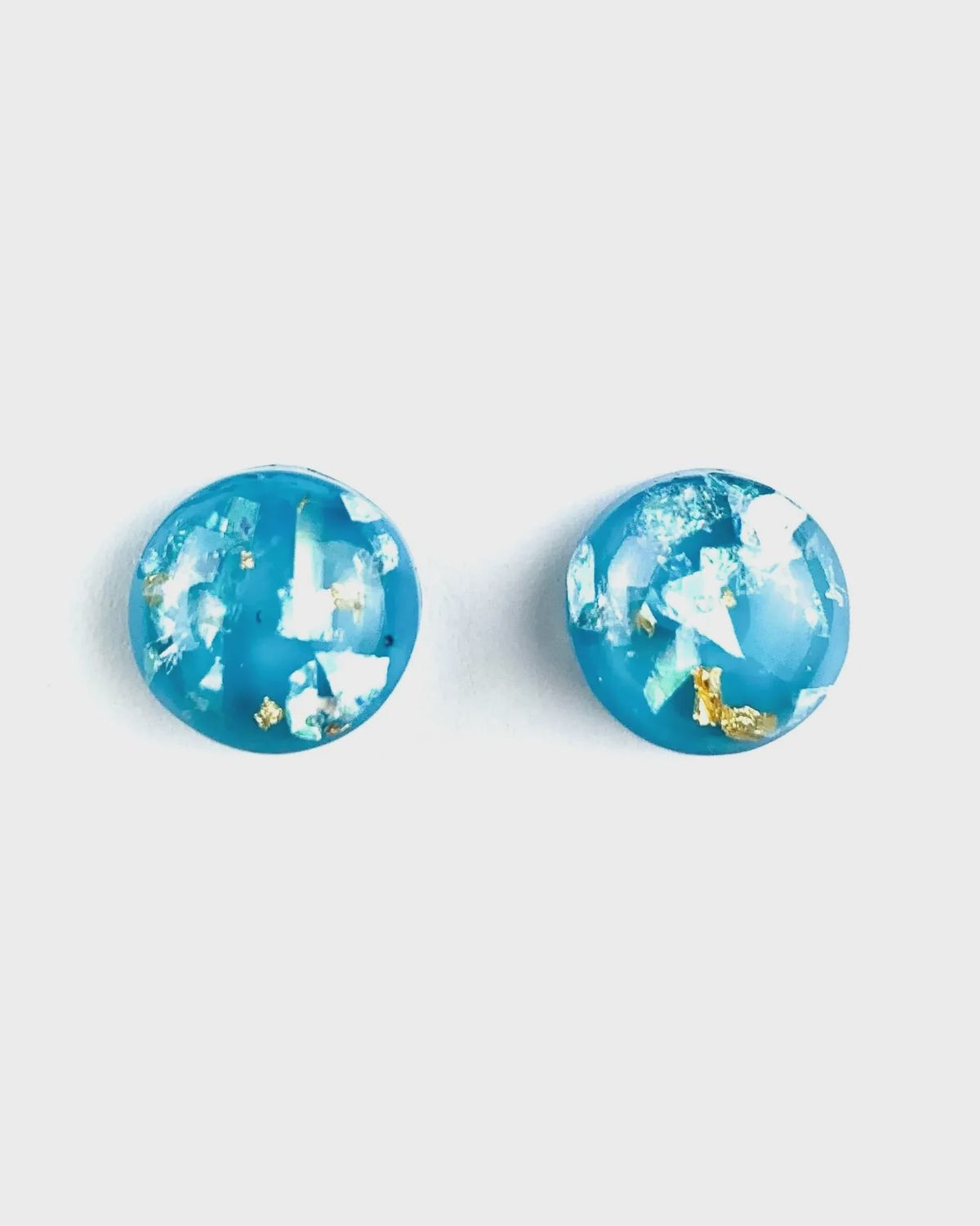 Gold &amp; Opal Fleck earrings, Colour: Light Blue