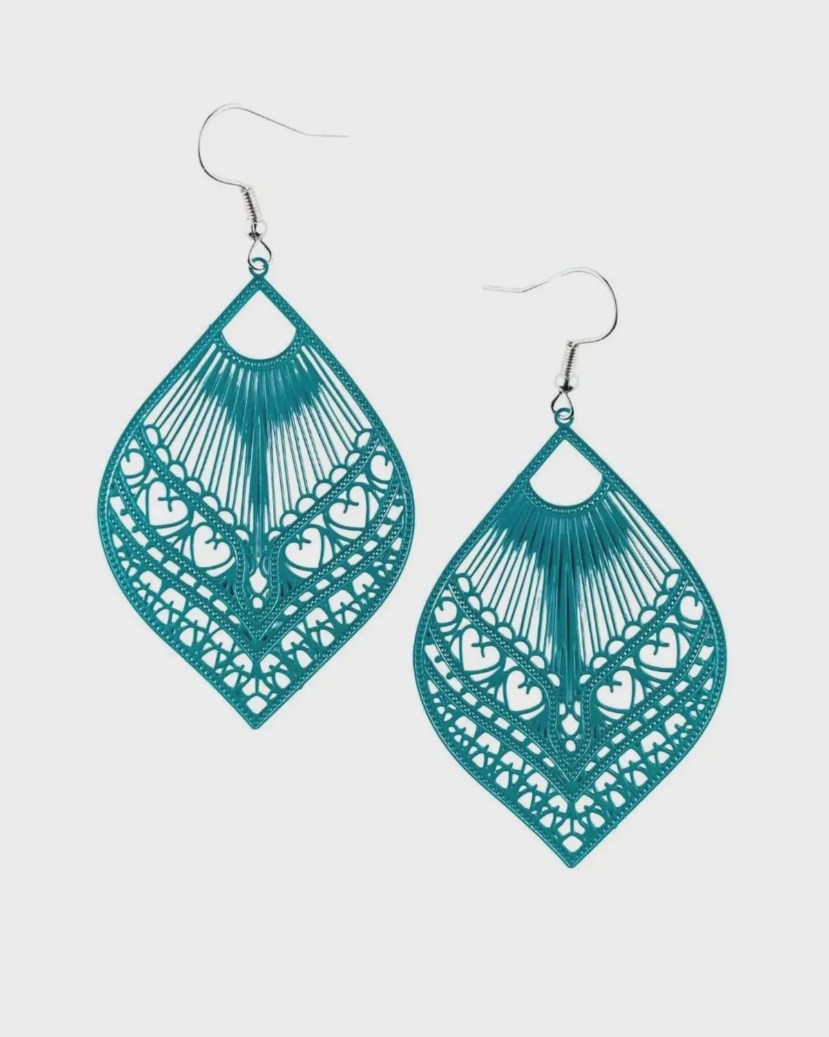 Filigree Fan drop earrings, Colour: Teal Blue