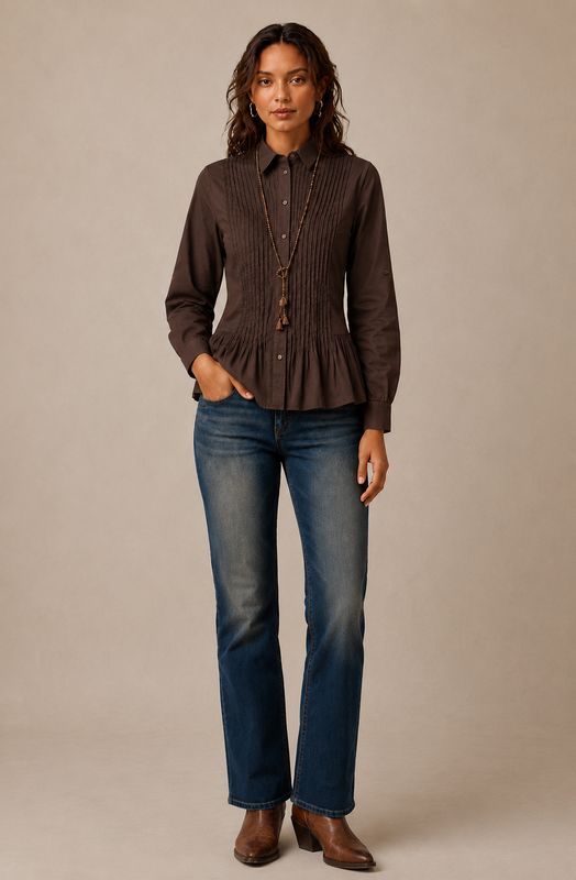 Joop &amp; Gypsy Pintuck Cotton Shirt – Chocolate