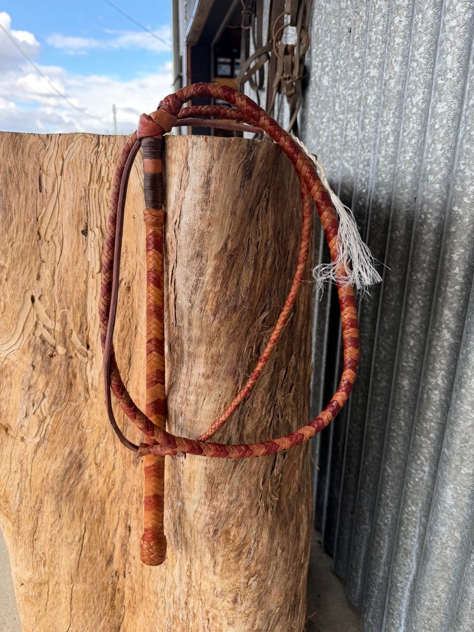 Dennis Cassidy 5' Red &amp; Brown Kangaroo Leather 8 Plait Stock Whip – Full Plait Handle